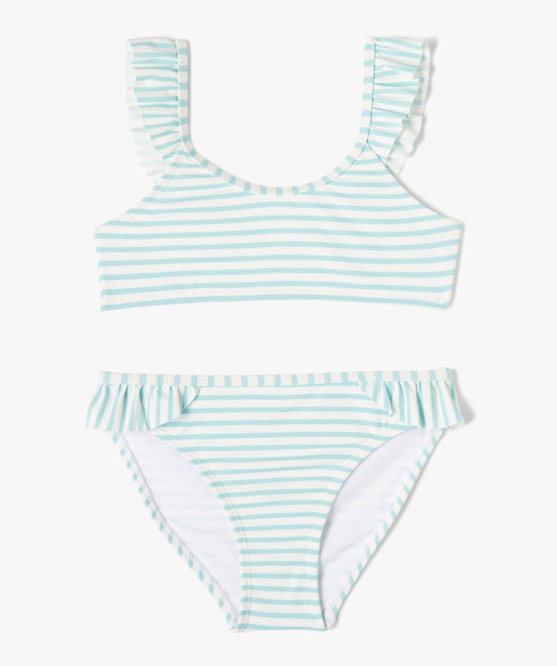 Maillot de bain fille 2 pièces à finitions dentelées et motifs exotiques